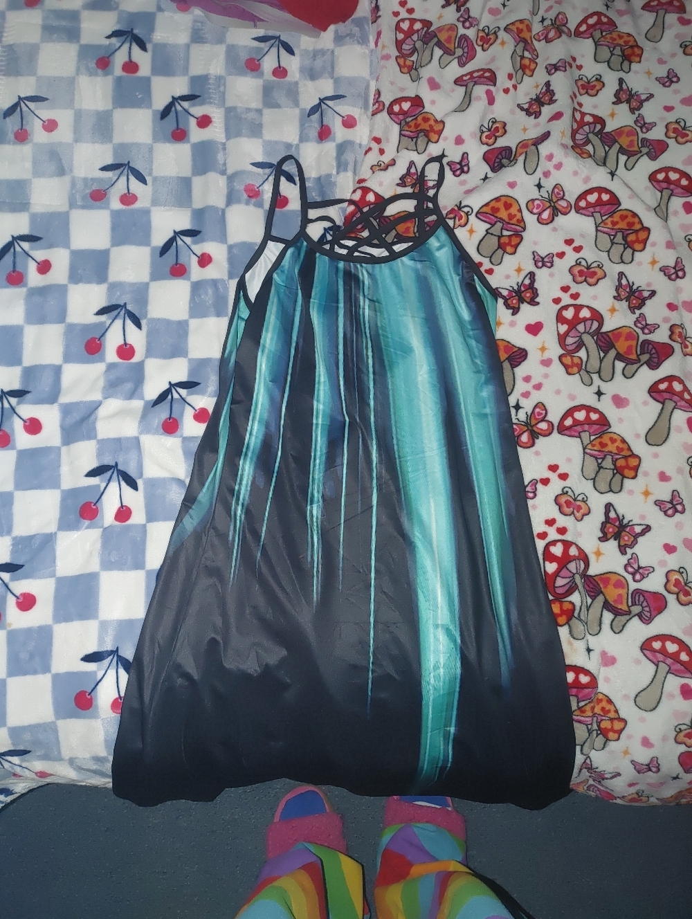 Women's Black & Teal Striped Midi Dress